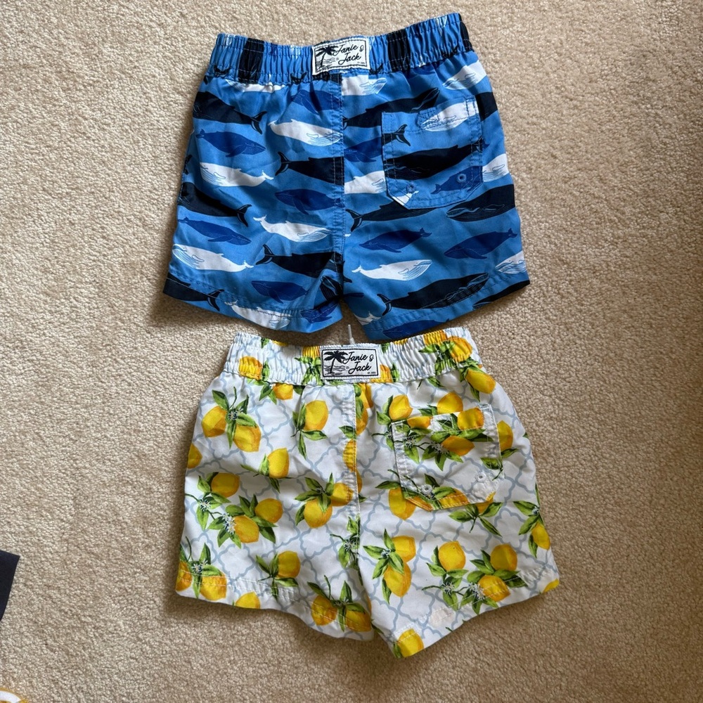 Janie and Jack Blue and Yellow Patterned Swim Trunks - Picture 2 of 2